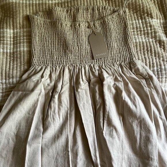 Holland Linen Shirring Mini Dress - Natural from Meshki - Picture 4 of 4